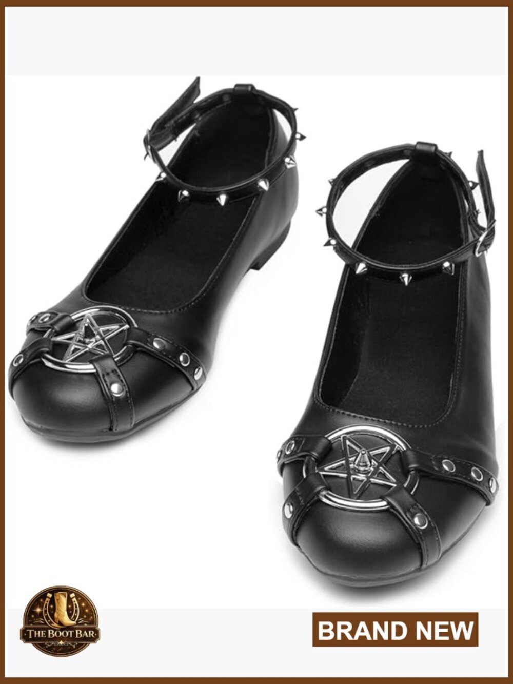 Womens Black Flats with Metal Studs and Adjustable Strap Dressy Comfortable